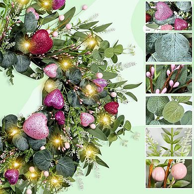 25" Spring Eucalyptus Wreath with Hearts Wedding Mother Festival