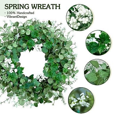 24" Spring Eucalyptus Wreath with White Berry Maple Leaf All Seasons