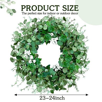 24" Spring Eucalyptus Wreath with White Berry Maple Leaf All Seasons