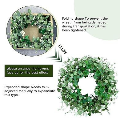 24" Spring Eucalyptus Wreath with White Berry Maple Leaf All Seasons