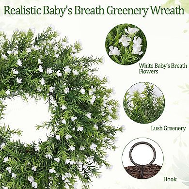 24in Baby's Breath Wreath Spring Floral Farmhouse Door Wall Decor