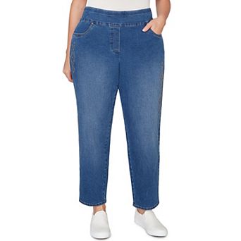Women's Plus Alfred Dunner Geometric Heat Set Super Stretch Denim Short Length Jeans