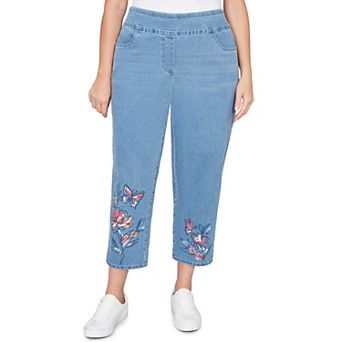 Women's Plus Alfred Dunner Butterfly Floral Printed Super Stretch Denim Ankle Jeans