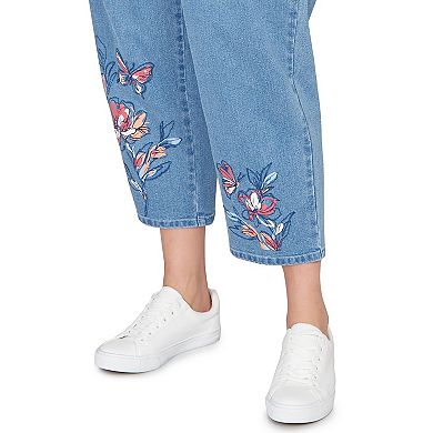 Plus Size Alfred Dunner Butterfly Floral Printed Super Stretch Denim Ankle Jeans