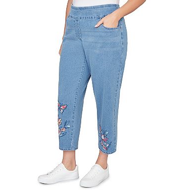Plus Size Alfred Dunner Butterfly Floral Printed Super Stretch Denim Ankle Jeans