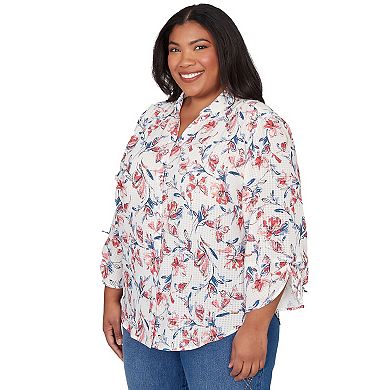 Plus Size Alfred Dunner Etched Floral Butterfly Button-Down Top