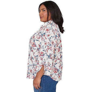 Plus Size Alfred Dunner Etched Floral Butterfly Button-Down Top