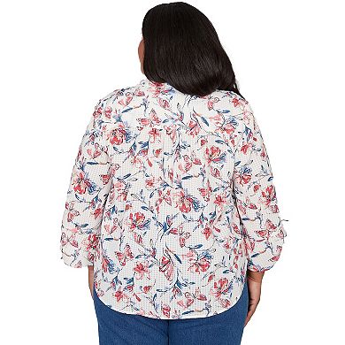 Plus Size Alfred Dunner Etched Floral Butterfly Button-Down Top