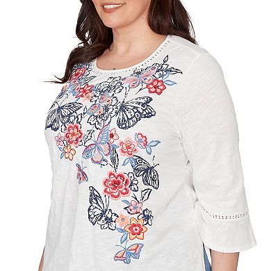 Plus Size Alfred Dunner Embroidered Butterfly Crew Neck Knit Top