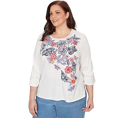 Plus Size Alfred Dunner Embroidered Butterfly Crew Neck Knit Top