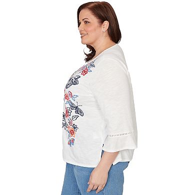 Plus Size Alfred Dunner Embroidered Butterfly Crew Neck Knit Top