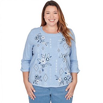 Plus Size Alfred Dunner Floral Diamond Embroidered Knit Top