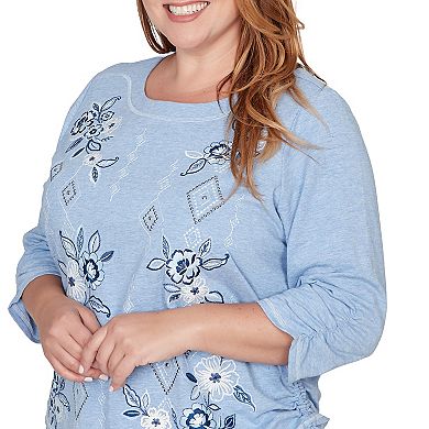 Plus Size Alfred Dunner Floral Diamond Embroidered Knit Top