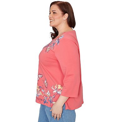 Plus Size Alfred Dunner Asymmetrical Etched Floral Knit Top
