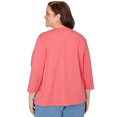 Plus Size Alfred Dunner Asymmetrical Etched Floral Knit Top