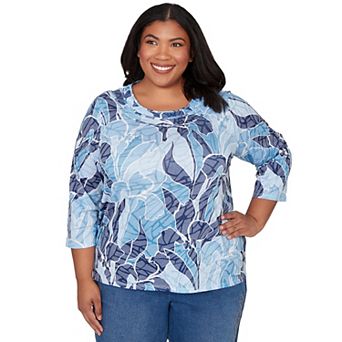 Plus Size Alfred Dunner Monotone Patch Print Knotted Detail Top