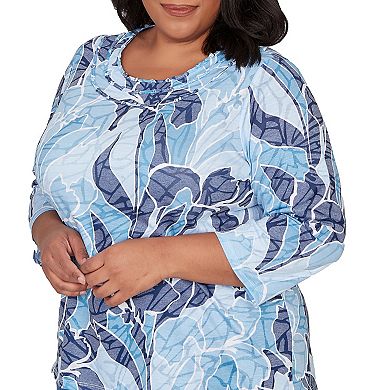 Plus Size Alfred Dunner Monotone Patch Print Knotted Detail Top