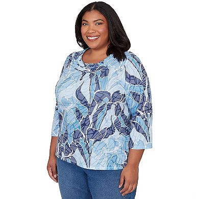 Plus Size Alfred Dunner Monotone Patch Print Knotted Detail Top