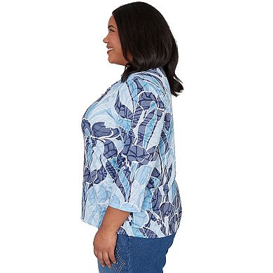 Plus Size Alfred Dunner Monotone Patch Print Knotted Detail Top