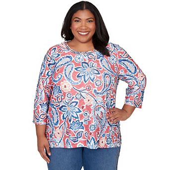 Plus Size Alfred Dunner Embellished Paisley Floral Crew Neck Top