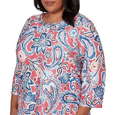 Plus Size Alfred Dunner Embellished Paisley Floral Crew Neck Top