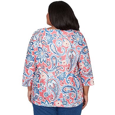 Plus Size Alfred Dunner Embellished Paisley Floral Crew Neck Top