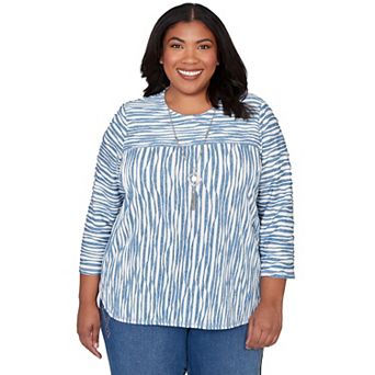 Plus Size Alfred Dunner Novelty Spliced Textured Top with Necklace