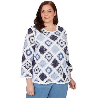 Women's Plus Alfred Dunner Diamond Crochet Sweater