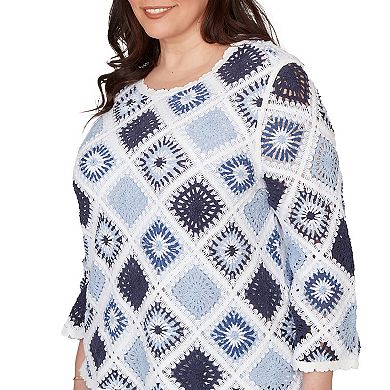 Plus Size Alfred Dunner Diamond Crochet Sweater