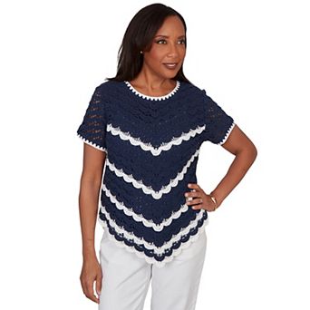Women's Alfred Dunner Chevron Crochet Short Sleeve Tee