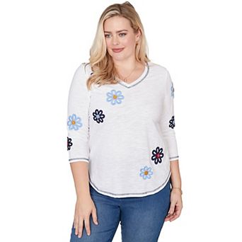 Women's Alfred Dunner Embellished Floral V-Neck Button-Front Top