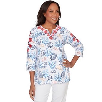 Women's Alfred Dunner Shell Print Embroidered Top