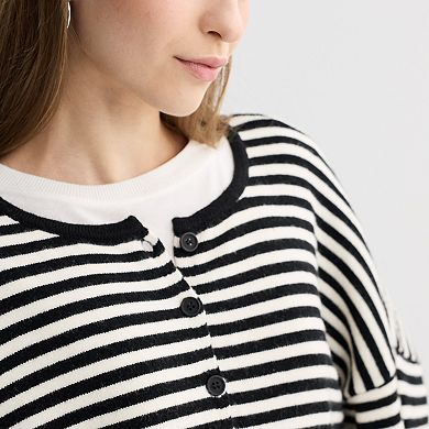 Juniors' Pink Republic Boxy Button Front Sweater Cardigan