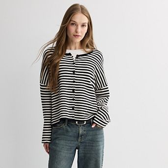 Juniors' Pink Republic Boxy Button Front Sweater Cardigan