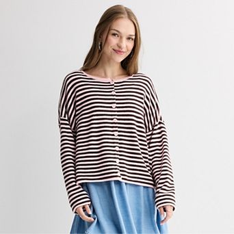 Juniors' Pink Republic Boxy Button Front Sweater Cardigan