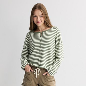 Juniors' Pink Republic Boxy Button Front Sweater Cardigan