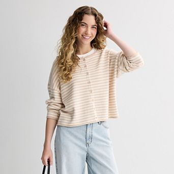 Juniors' Pink Republic Boxy Button Front Sweater Cardigan