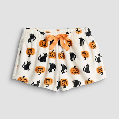 Juniors' Plush Halloween Print Shorts