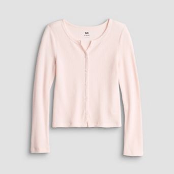 Girls 6-20 SO® Long Sleeve Button Front Top in Regular & Plus Size