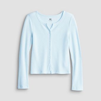 Girls 6-20 SO® Long Sleeve Button Front Top in Regular & Plus Size