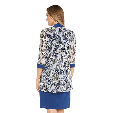 Women's R&M Richards 2-Piece Solid Sheath Dress & Printed Mesh Jacket Set with Necklace
