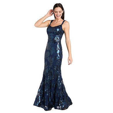 Women's R&M Richards Sequin Floral Mesh Mermaid Gown