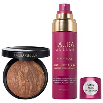 Laura Geller Balance and Brighten Color Correcting Baked Powder Foundation + FlashProof AntiHot Flash Setting Spray Set