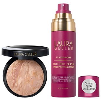 Laura Geller Balance and Brighten Color Correcting Baked Powder Foundation + FlashProof AntiHot Flash Setting Spray Set