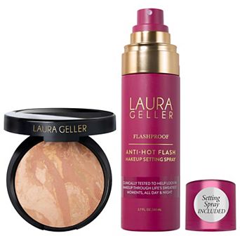 Laura Geller Balance and Brighten Color Correcting Baked Powder Foundation + FlashProof AntiHot Flash Setting Spray Set