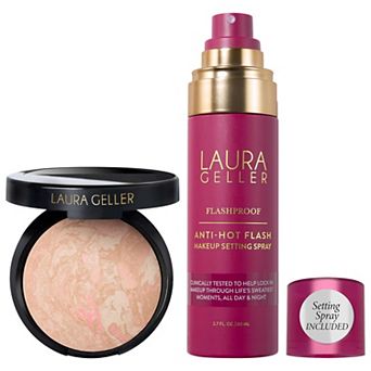 Laura Geller Balance and Brighten Color Correcting Baked Powder Foundation + FlashProof AntiHot Flash Setting Spray Set