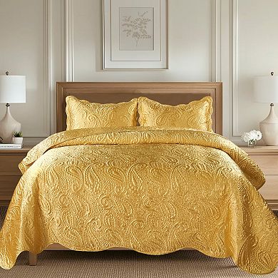 Serenta 3-Piece Quilted Satin Coverlet Set with Shams