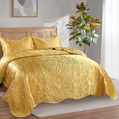 Serenta 3-Piece Quilted Satin Coverlet Set with Shams