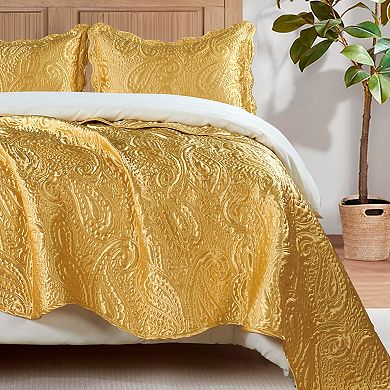 Serenta 3-Piece Quilted Satin Coverlet Set with Shams