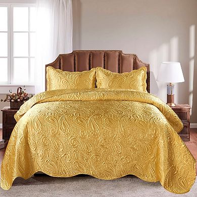 Serenta 3-Piece Quilted Satin Coverlet Set with Shams